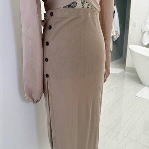 Cider Tan Pencil Skirt with Button Accents